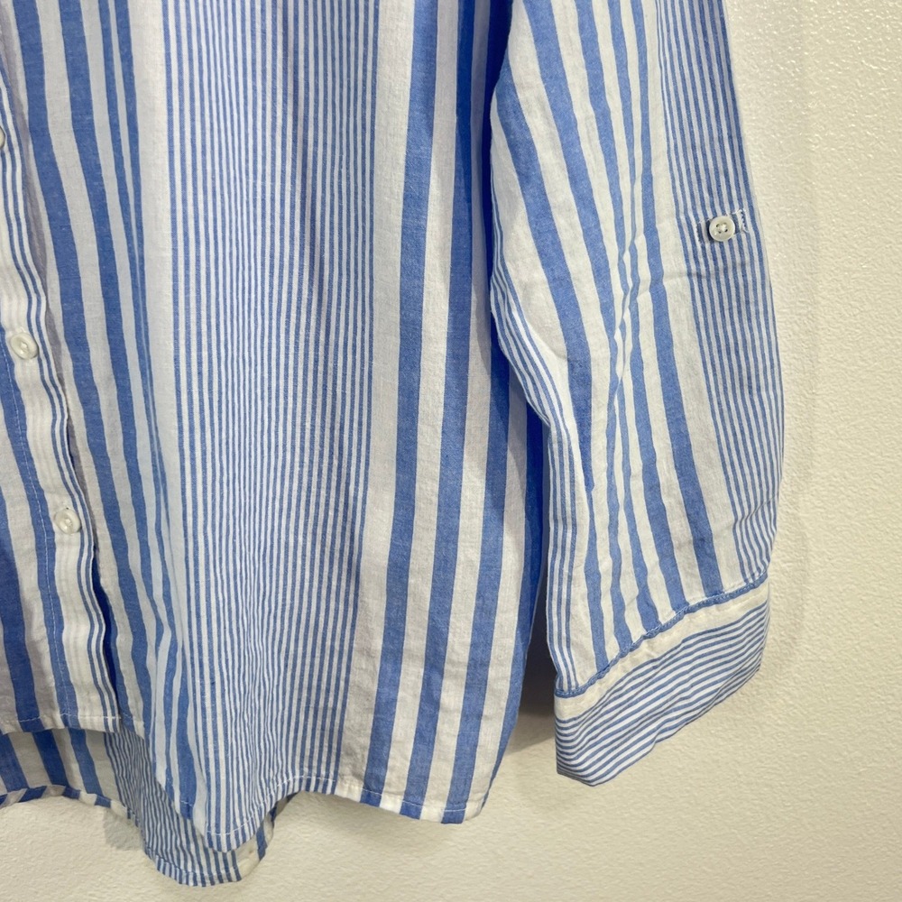 Eden & Olivia Blue White Striped Button Up Shirt 3X Roll Tab Coastal Preppy Boho - Picture 5 of 10